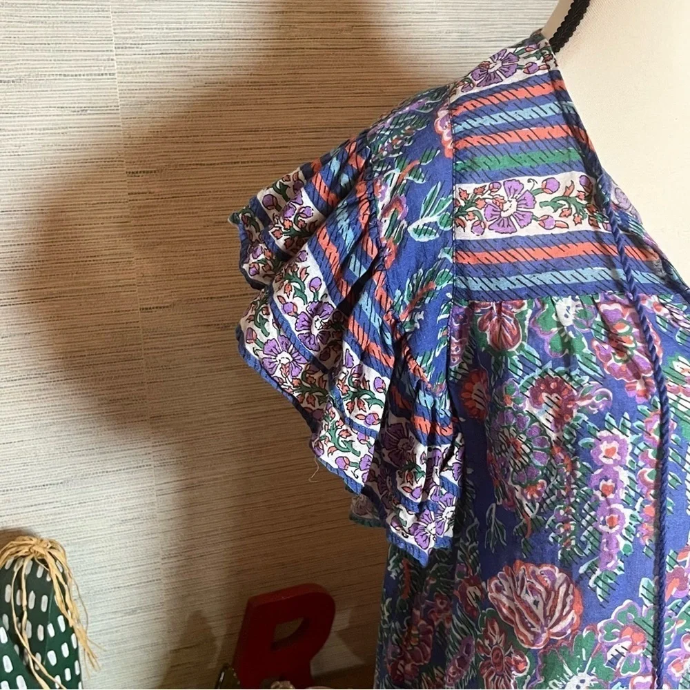 Love The Label Floral Peasant Ruffle Sleeve V-neck Blouse Womens Size Medium - Picture 5 of 10